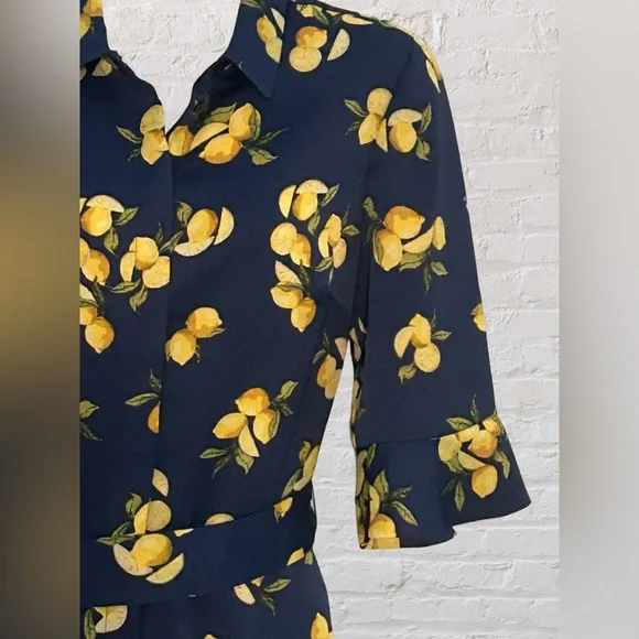 Banana Republic Navy Lemon All Over Print Romper With Ruffles Size 4 Money - Picture 5 of 9